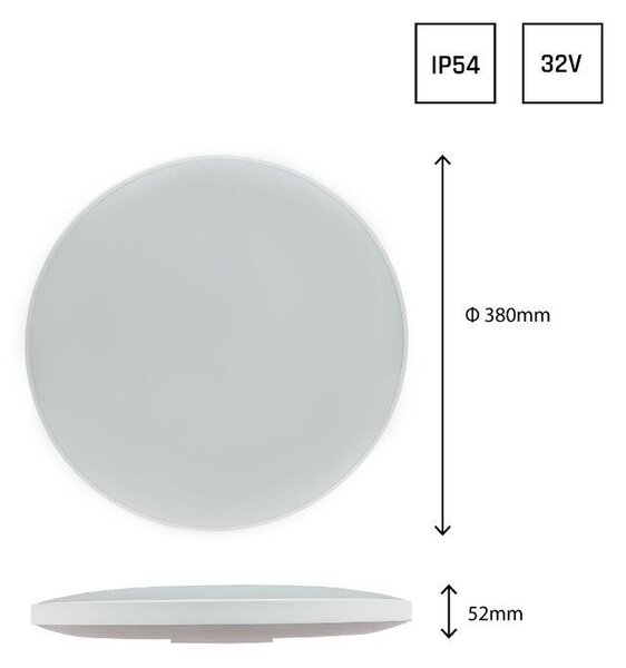 Plafoniera LED 32W IP54 Bianco Variabile CCT Ø380mm Doppia Cornice