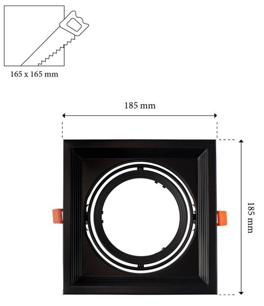 Faro da Incasso Orientabile Nero - 1 lampada AR111 Foro 165x165mm