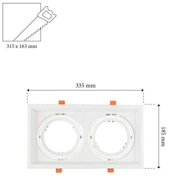 Faro da Incasso Orientabile Bianco - 2 lampade AR111 Foro 315x163mm
