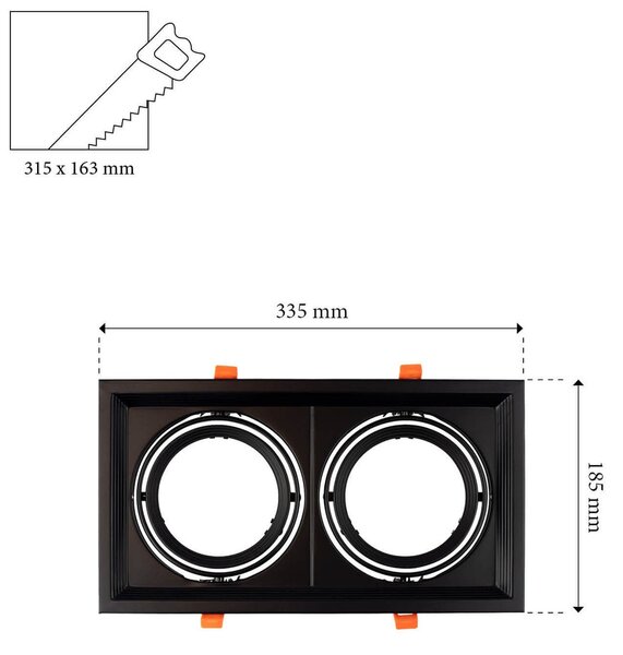 Faro da Incasso Orientabile Nero - 2 lampade AR111 Foro 315x163mm
