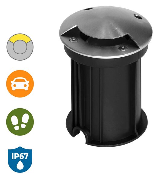 Faretto Calpestabile Da Incasso Per Esterno IP65 In Acciaio Inox Con Vetro Temperato - Attacco GU10 230V - Completo Di Controcassa PVC - 6