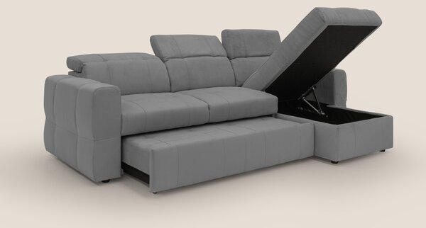 Kronos Divano angolare con pouf estraibile e penisola contenitore in m