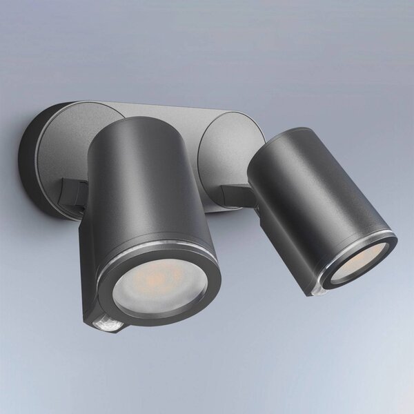 STEINEL Smart Sensor - Faretto da esterno One SC a 2 luci, antracite, IP44 Spot Duo, Nero, Alluminio, Moderno