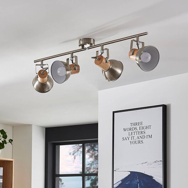 Plafoniera Dennis in legno a 4 luci. Lindby, dimmerabile, Alluminio / Grigio / Zincato, Cucina, Metallo, Moderno, Faretto