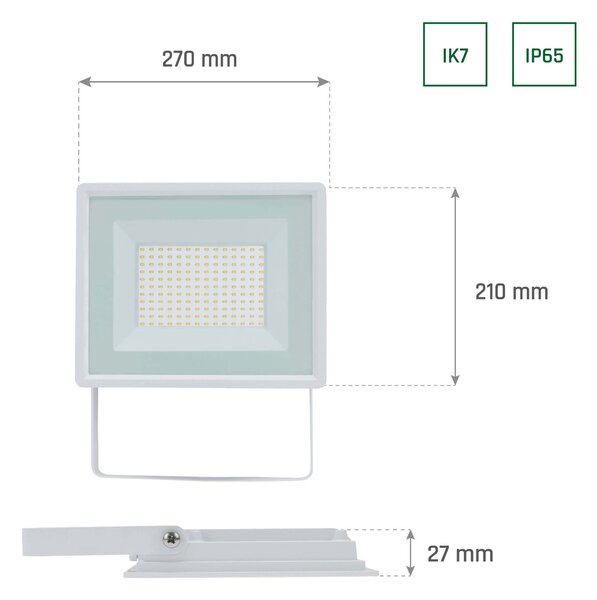 Proiettore 100W IK7 IP65 B. NATURALE Colore Bianco Naturale 4.000K