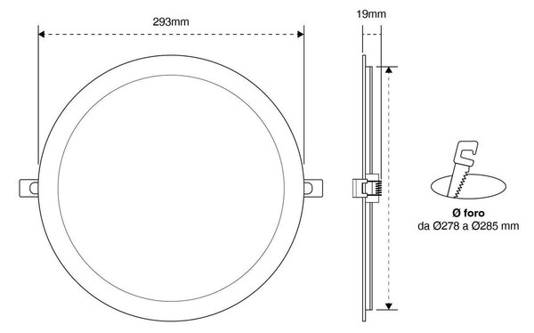 Pannello LED Rotondo 30W 3.000lm Foro Ø280-285mm Osram chip LED Colore Bianco Caldo 3.000K