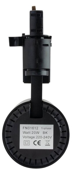 Faro LED 20W Trifase Nero 60° 120lm/W CRI92 no Flickering - BRIDGELUX LED Colore Bianco Naturale 4.000K