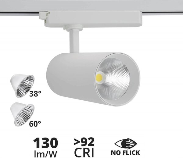 Faro LED 40W Monofase 38°/60° 130LM/W CRI92 no Flickering Colore Bianco Naturale 4.000K
