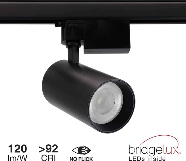 Faro LED 30W Trifase Nero 60° 120lm/W CRI92 no Flickering - BRIDGELUX LED Colore Bianco Naturale 4.000K