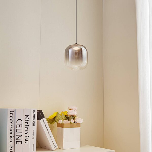 Lucande Lampada a sospensione Avelina, Ø 14 cm, 1 luce, nero Avelinra, Soggiorno / Sala da pranzo, Vetro, Moderno