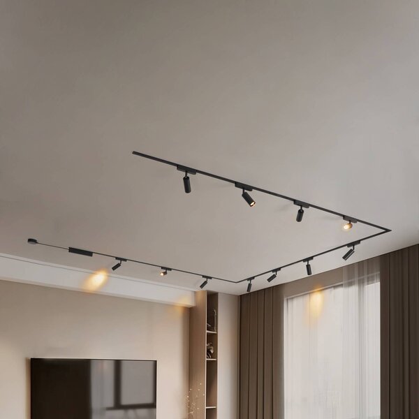 Sistema a binario 48V Lumaro, faretti, 11 luci, nero, Ø 4 cm, dimmerabile Lumaro Lindby,, Nero, Soggiorno / Sala da pranzo, Alluminio, Moderno