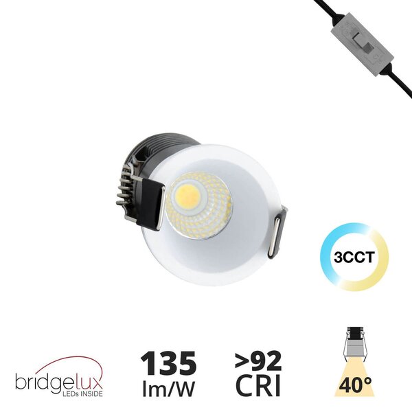 Faretto LED Incasso 5W Foro Ø35mm 3CCT - CRI92 Bianco UGR11 Colore Bianco Variabile CCT