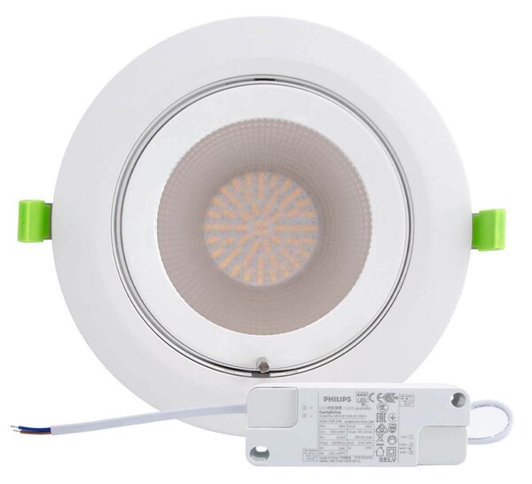 Faro LED da Incasso 44W Orientabile Rotondo Foro Ø210mm Bianco - Philips Certadrive 140lm/W Colore Bianco Naturale 4.000K