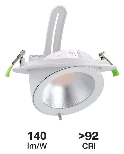 Faro LED da Incasso 44W Orientabile Rotondo Foro Ø210mm Bianco - Philips Certadrive 140lm/W Colore Bianco Naturale 4.000K