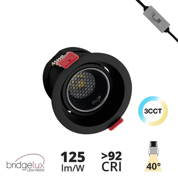 Faro LED da Incasso 12W Orientabile CRI92 Foro 75mm Bianco CCT UGR11 Colore Bianco Variabile CCT