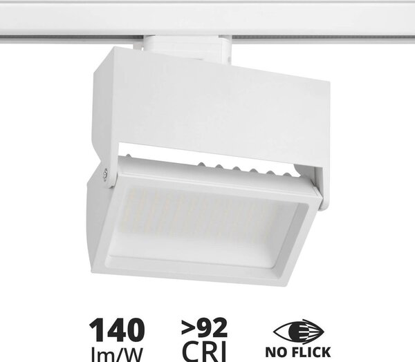 Faro LED 44W Rettangolare per Binario Trifase 100° Bianco con driver Philips No Flickering CRI92 Colore Bianco Caldo 3.000K