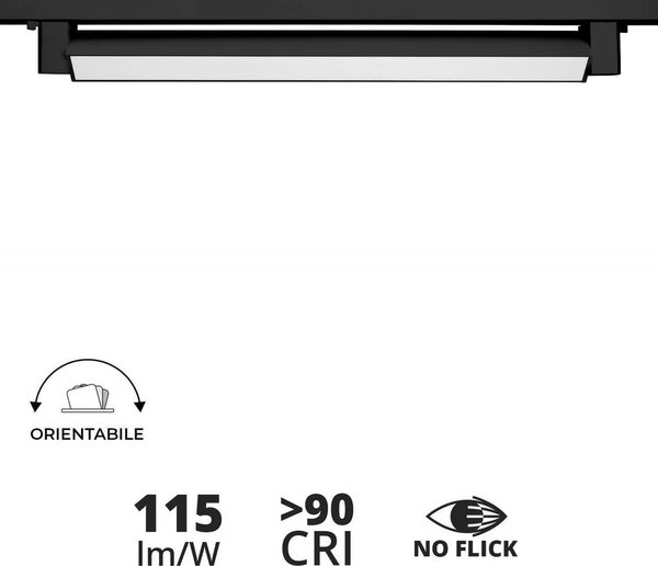 Faro LED Lineare 24W per Binario Monofase Orientabile Nero - 100° Colore Bianco Naturale 4.000K