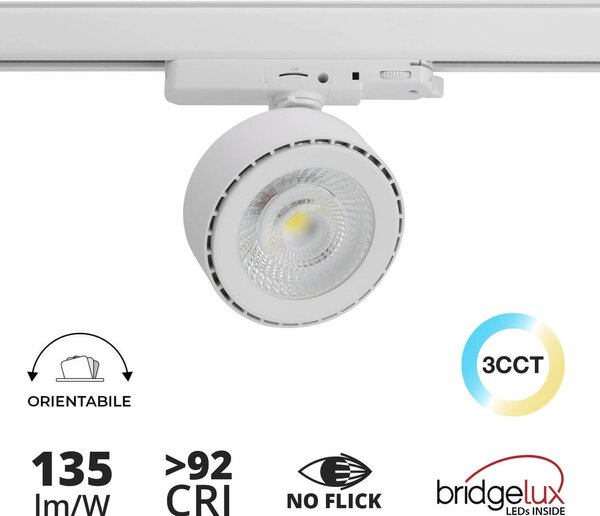 Faro LED 36W Slim per Binario Trifase Orientabile 60° Bianco CCT Bianco Variabile Colore Bianco Variabile CCT
