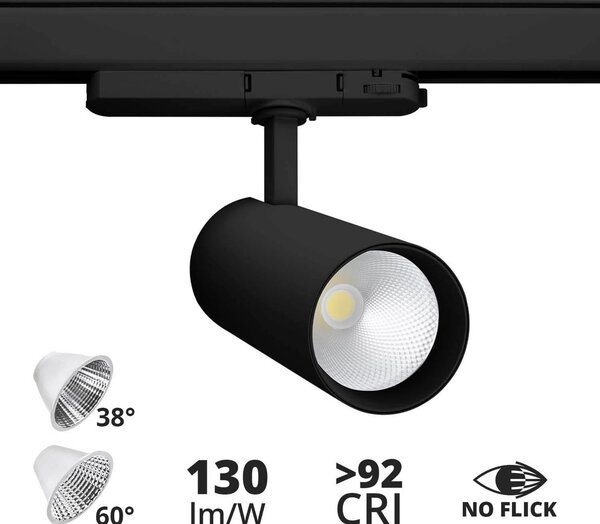 Faro LED 34W per Binario Trifase 38°+60° Nero con driver Philips Colore Bianco Naturale 4.000K