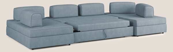 Liberty divano panoramico con pouf estraibile e schienali movibili in
