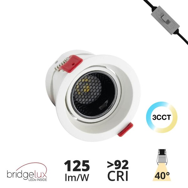 Faro LED da Incasso 12W Orientabile CRI92 Foro Ø75mm Bianco CCT UGR11 Colore Bianco Variabile CCT