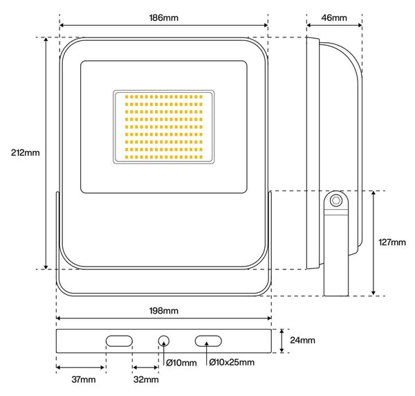 Proiettore LED 50W IP65 145lm/W con Osram chip LED Colore Bianco Caldo 3.000K