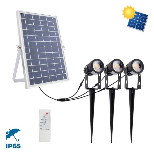 Kit 3 Faretti LED Solare con Picchetto 3x5W con Telecomando incluso Colore Bianco Naturale 4.000K