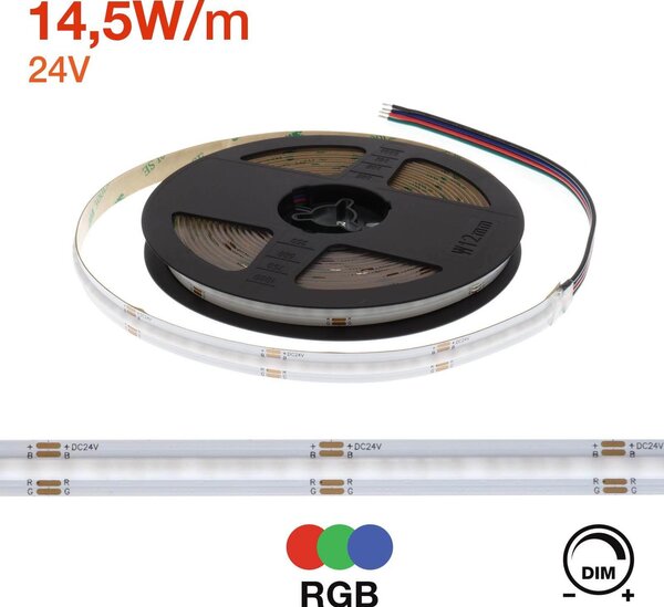 Striscia LED COB RGB 14.5W/m 24VDC IP20 5m Professional Colore RGB