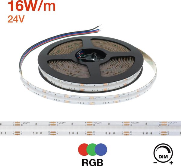 Striscia LED COB RGB Multicolore 16W/m 24VDC IP20 5m Professional Colore RGB