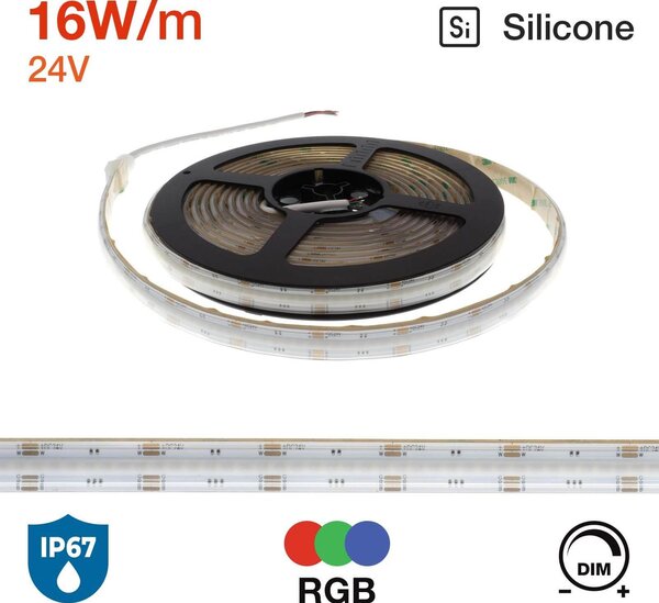 Striscia LED COB RGB Multicolore 16W/m 24VDC IP67 5m Professional Colore RGB