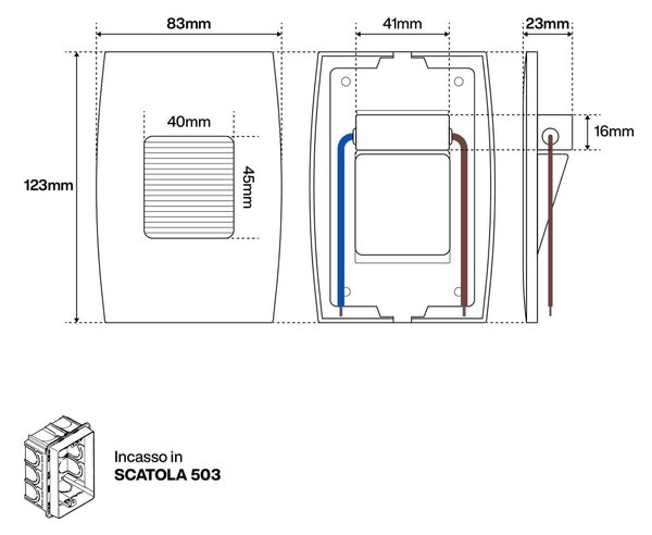 Segnapasso LED per scatola 503 2W IP65 Luce Asimmetrica - No Flickering Colore Bianco Caldo 3.000K