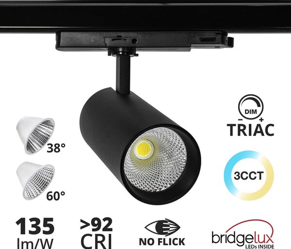 Faro LED 40W Trifase CCT Bianco Variabile Angolo 38/60° dimm TRIAC Colore Bianco Variabile CCT