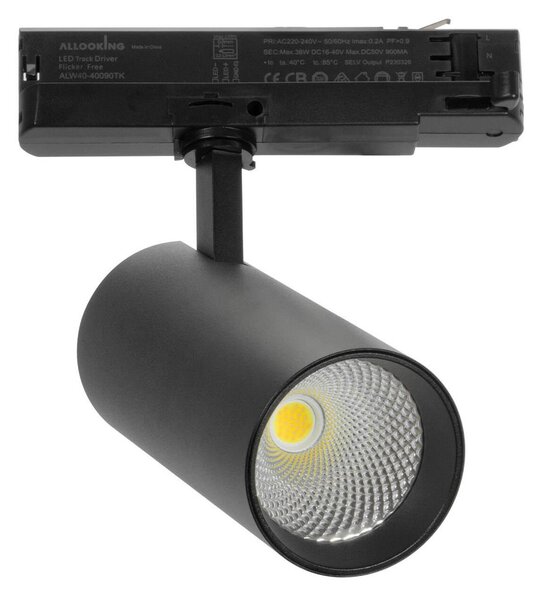 Faro LED 40W Dimmerabile 0-10V per Binario Trifase 38/60° Nero CCT Colore Bianco Variabile CCT