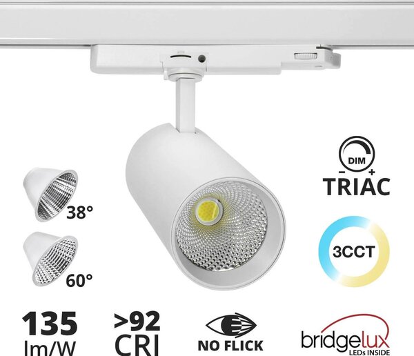 Faro LED 40W Trifase CCT Bianco Variabile Angolo 38/60° dimm. TRIAC Colore Bianco Variabile CCT