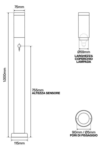 Paletto da giardino con Sensore Movimento 1m in Acciaio Inox E27
