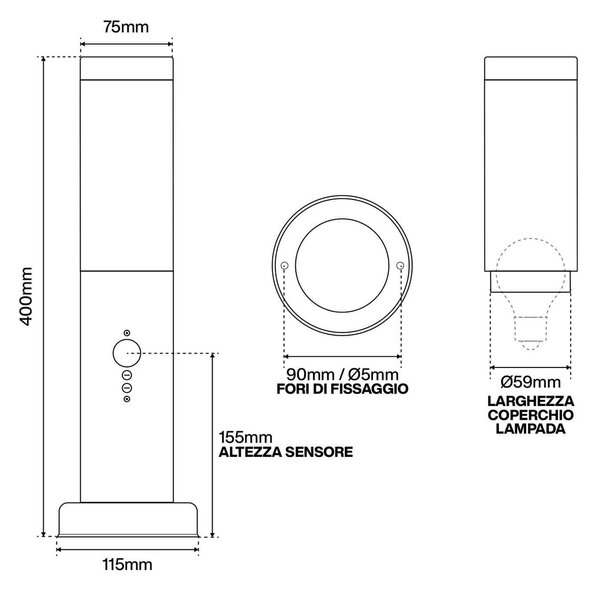 Paletto da giardino con Sensore Movimento 40cm Acciaio Inox E27