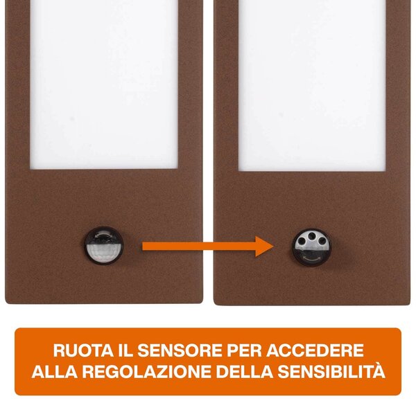 Applique Flute con Sensore Movimento E27 Mattone (Ruggine - Corten)