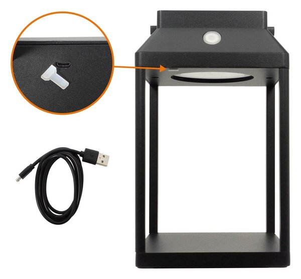 Lanterna Portatile Ricaricabile Solare e USB Nera Dimmerabile