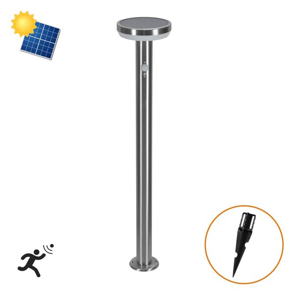 Paletto da giardino Solare con Sensore Movimento 80cm in Acciaio Colore Bianco Naturale 4.000K