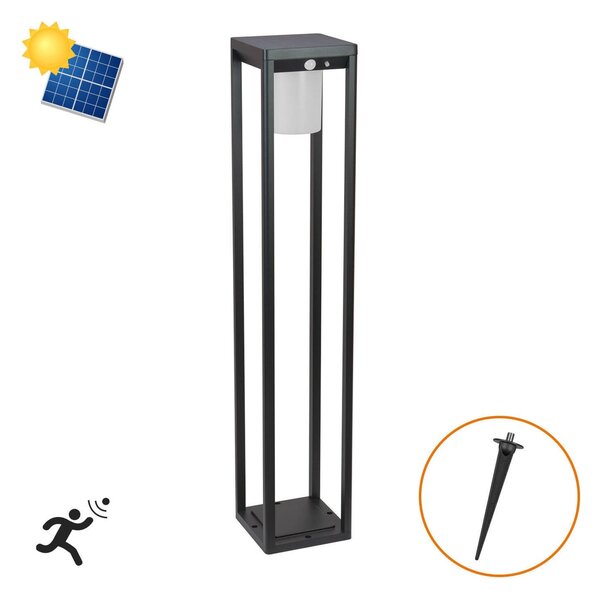 Paletto Lanterna Solare 80cm Nero con Sensore + Picchetto Colore Bianco Naturale 4.000K