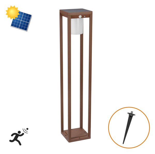 Paletto Lanterna Solare 80cm Corten con Sensore + Picchetto Colore Bianco Naturale 4.000K
