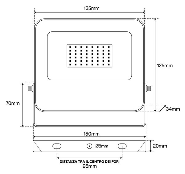 Faro LED 30W IP65 125lm/W - chip LED Black Colore Bianco Naturale 4.000K