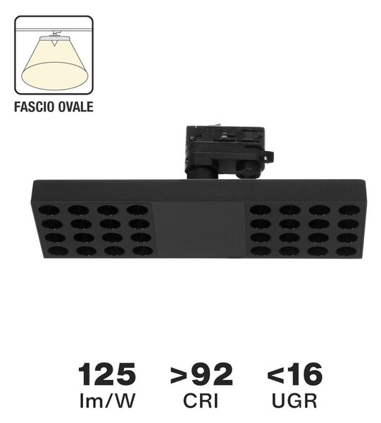 Faro LED 42W per binario Trifase nero con driver Philips Rotabile Colore Bianco Naturale 4.000K