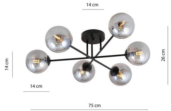 Lampadario Roma 6 Nero con sfere Grafite E14 da soffitto