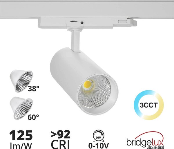 Faro LED 40W Dimmerabile 0-10V per Binario Trifase 38/60° Bianco CCT Colore Bianco Variabile CCT