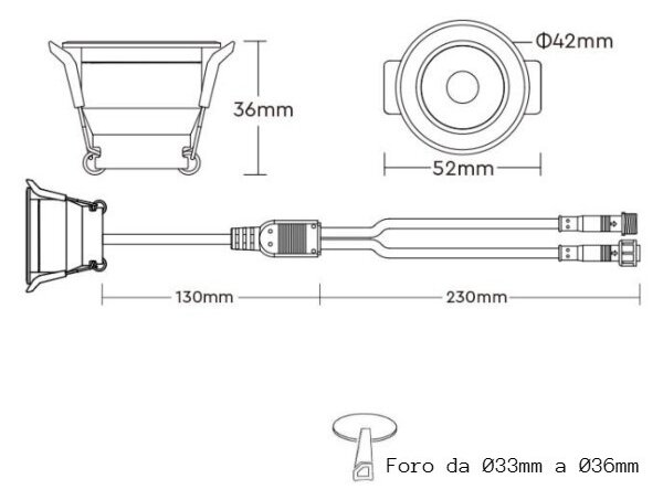 Faretto da incasso 3W IP66 12Vdc 36° Ø42mm Bianco Variabile CCT Colore Bianco Variabile CCT