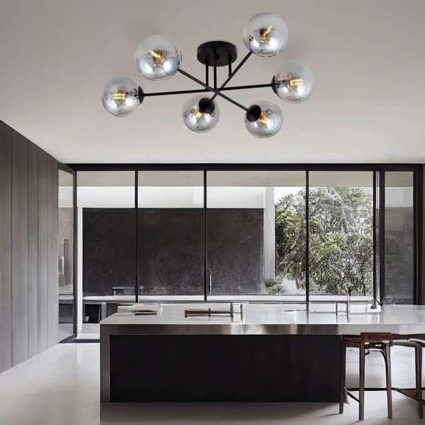Lampadario Roma 6 Nero con sfere Grafite E14 da soffitto