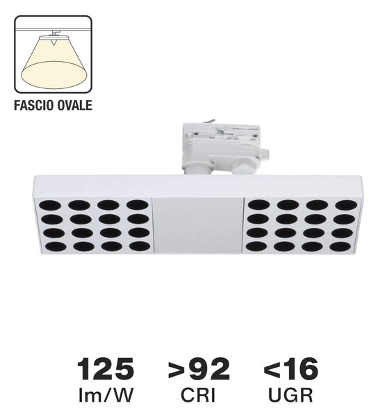 Faro LED 42W per binario Trifase nero con driver Philips Rotabile Colore Bianco Naturale 4.000K