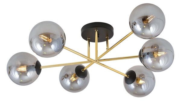 Lampadario Magnum Nero e Oro con 6 Sfere Grafite E14 da soffitto