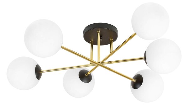 Lampadario Magnum Nero e Oro con 6 Sfere Satinate E14 da soffitto